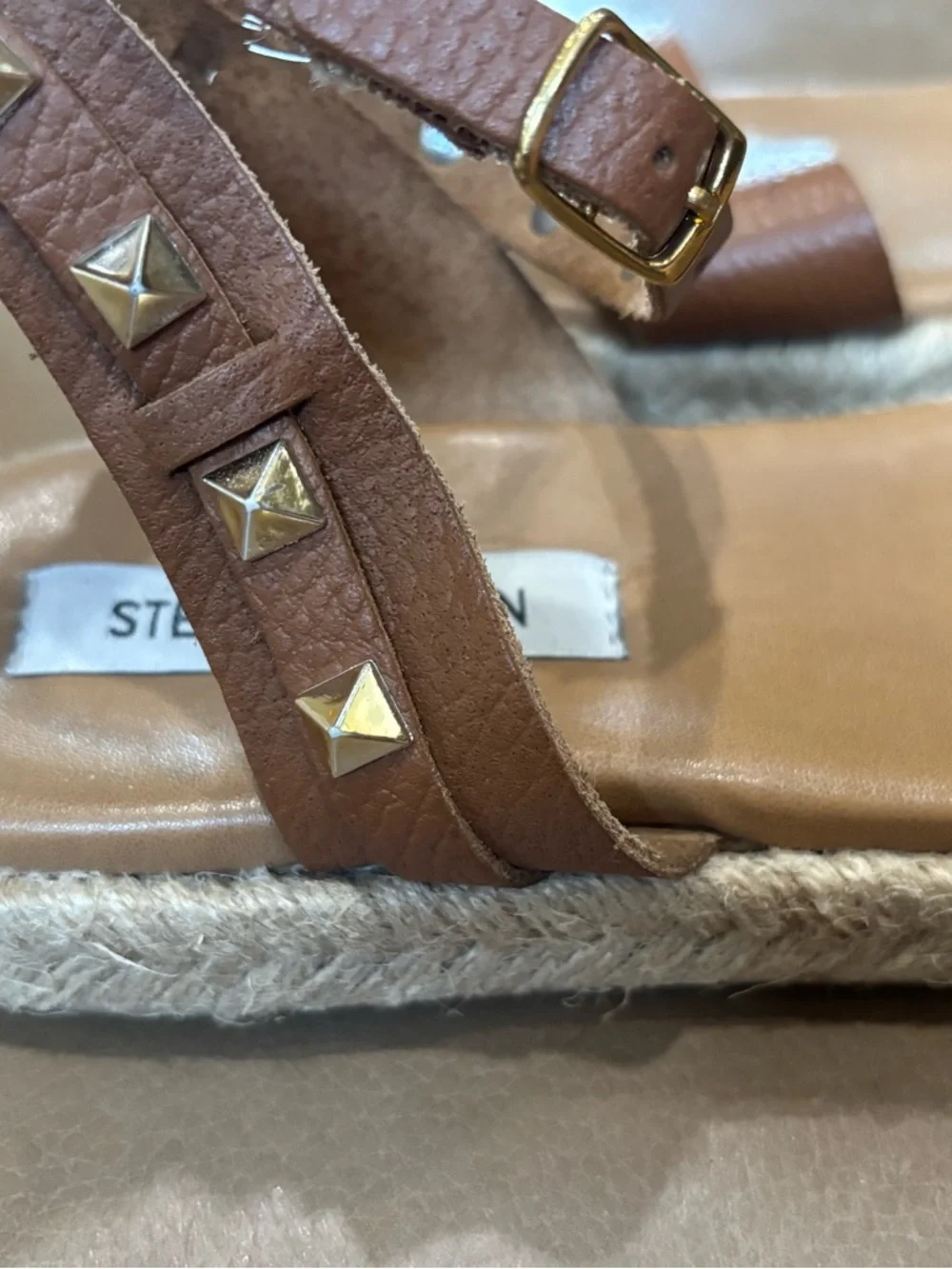 Steve Madden Tan Leather Studded Espadrille Sandal
